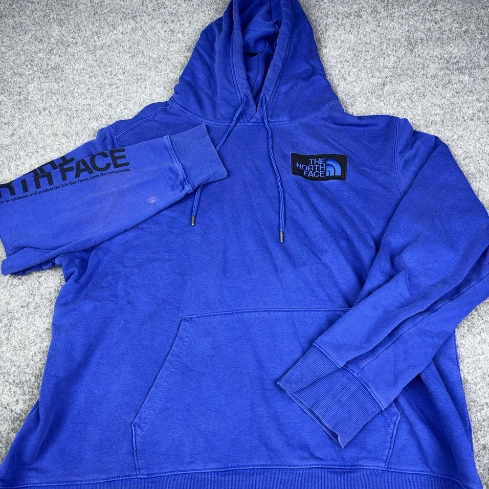 The North Face Hoodie Mens 2XL Blue Pullover Graphic Logo Outdoor Casual Stretch